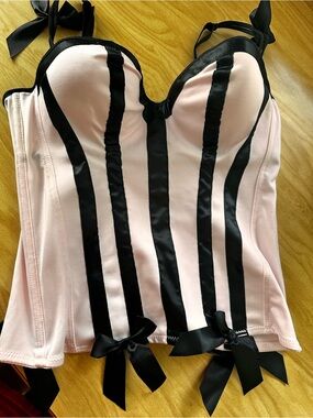Women’s Pink and Black Striped Corset Bustier
